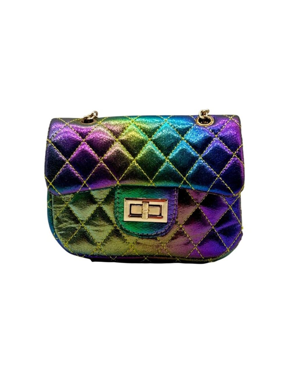 Multi-Colored Metallic Quilted Faux Leather Convertible Crossbody Bag